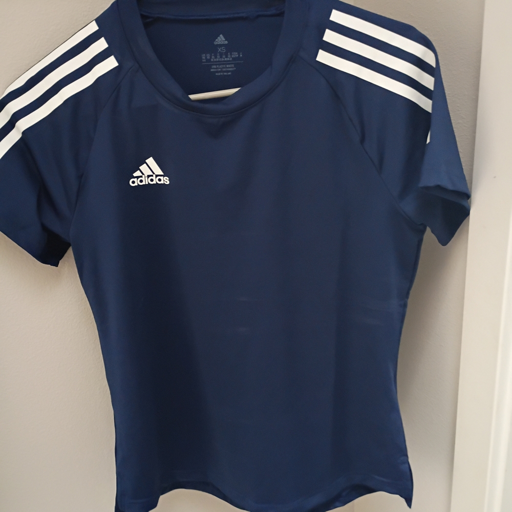 Adidas Dark Blue Tee with White Stripes